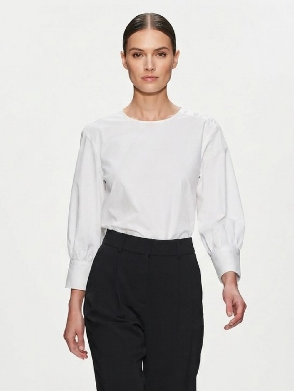 NWT Nordstrom White 100% Cotton Puff Sleeve Button Shoulder Blouse Size S